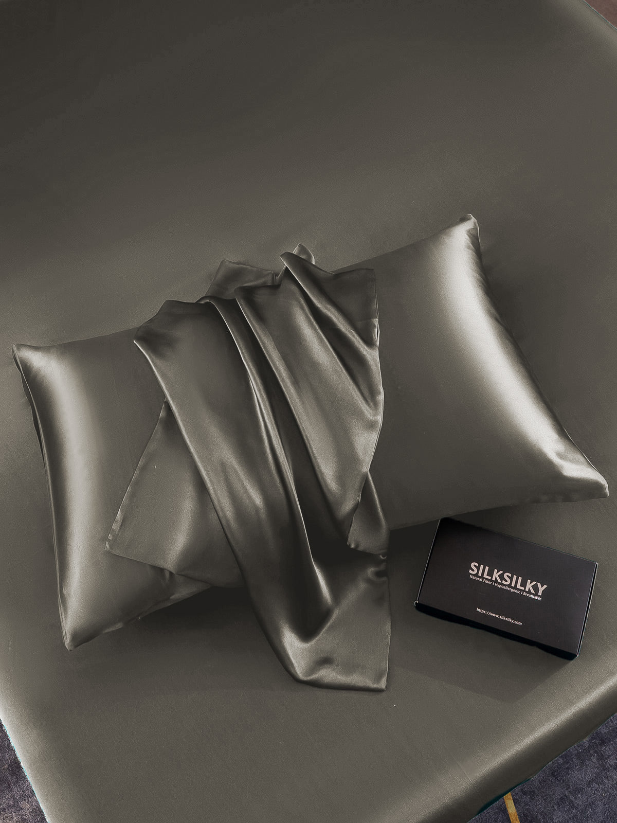 SilkSilky UK 22Momme Pure Silk Pillowcase DarkGray 004