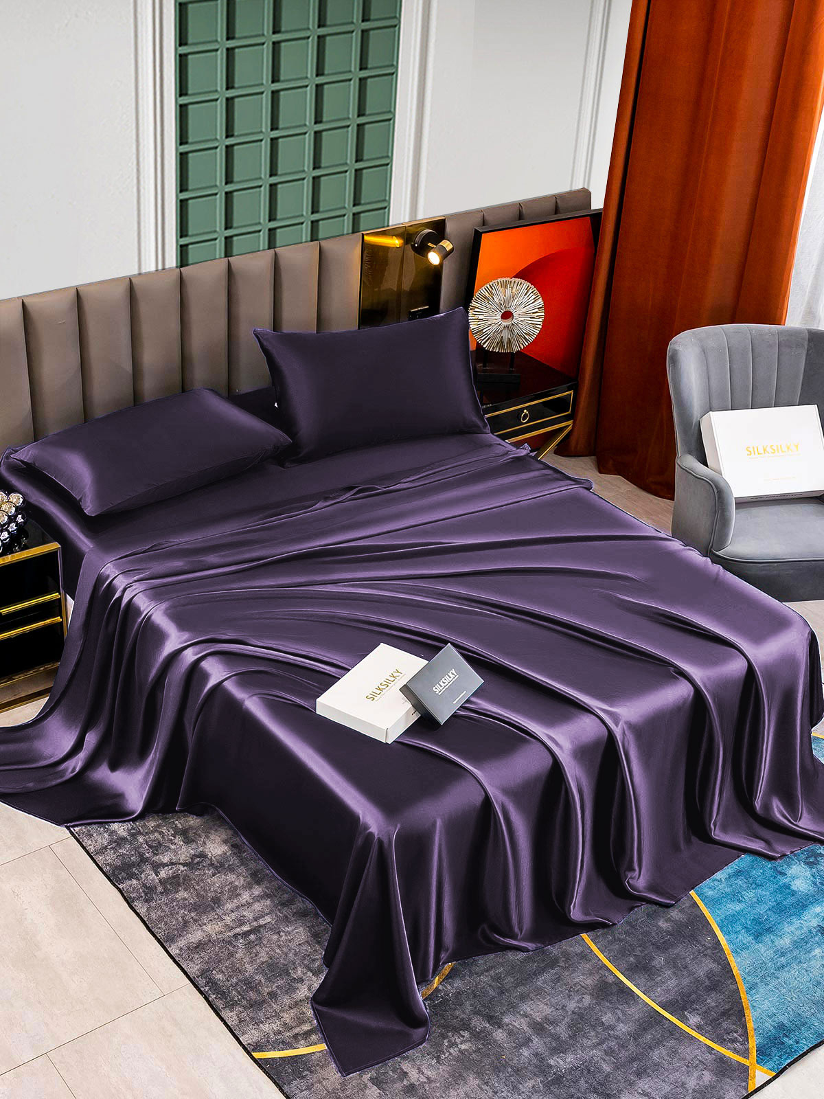 [Deep Purple] SilkSilky-UK 22Momme Pure Silk Bedding Set 002,