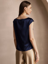 [Dark Blue] SilkSilky-UK Cap Sleeve Cowl Neck Women's T-Shirt 002