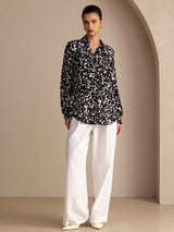 [Black Speckle] SilkSilky-UK Long Sleeve Lapel Collar Blouse 005