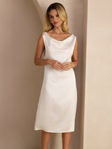 [White] SilkSilky-UK Sleeveless Cowl Neck Dress 006