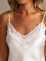 [White] SilkSilky-UK Spaghetti Strap V Neck Camisole Set 004