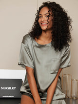 [Grayish Green] SilkSilky-UK Short Sleeve Round Neck Women's Pyjamas 005