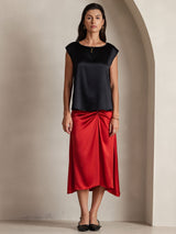 [Black] SilkSilky-UK Cap Sleeve Round Neck Women's T-Shirt 004