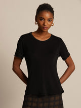 [Black] SilkSilky-UK 100% Silk Jersey Short Sleeve Round Neck Women's T-Shirt 006