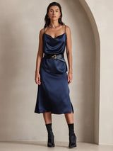 [Dark Blue] SilkSilky-UK Spaghetti Strap Cowl Neck Camisole 001