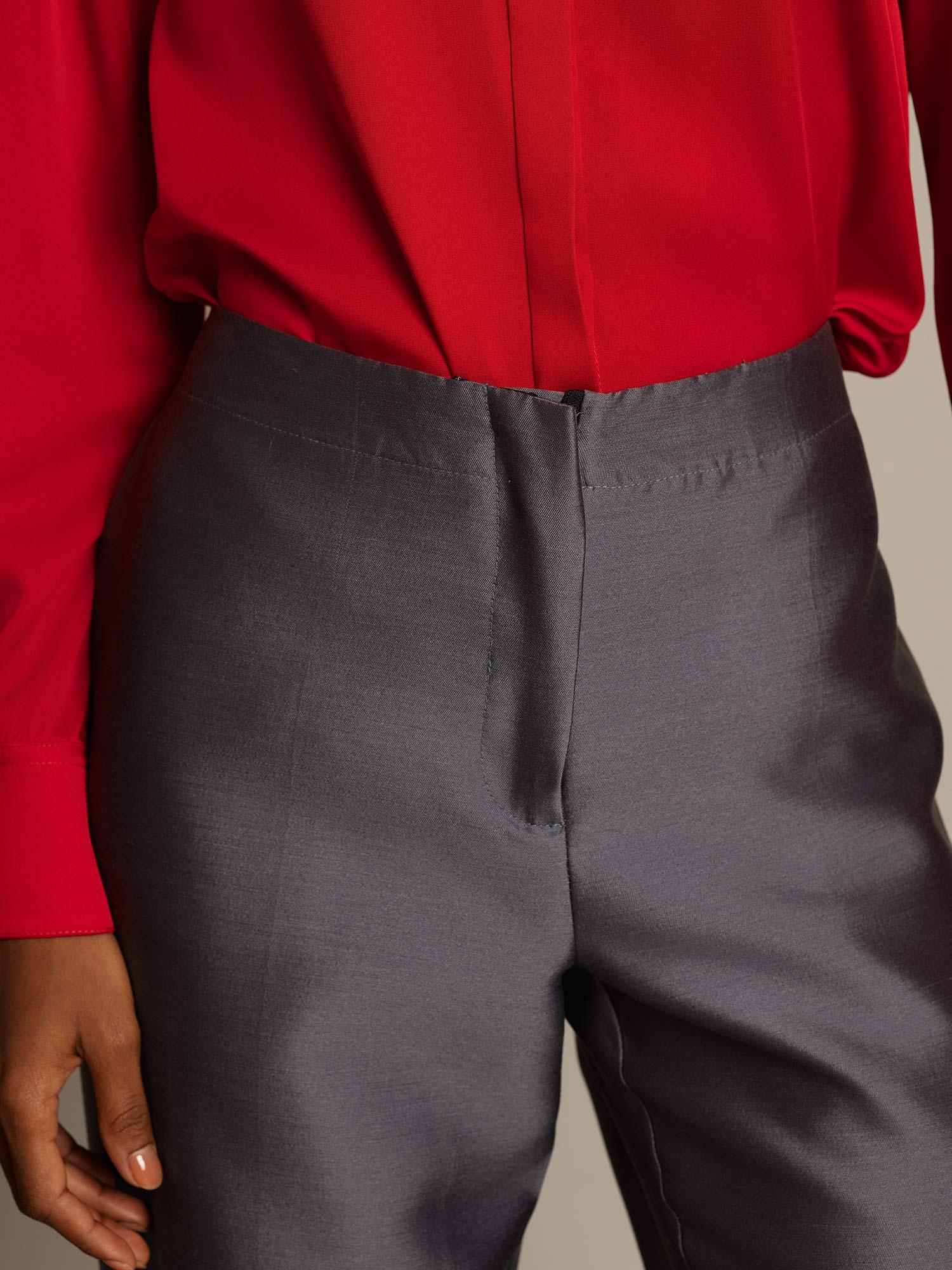 [Gray] SilkSilky-UK 32Momme Silk-Wool Blend Womens Pants 004,