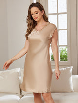 [Champagne] SilkSilky-UK Cap Sleeve V Neck Nightdress 004