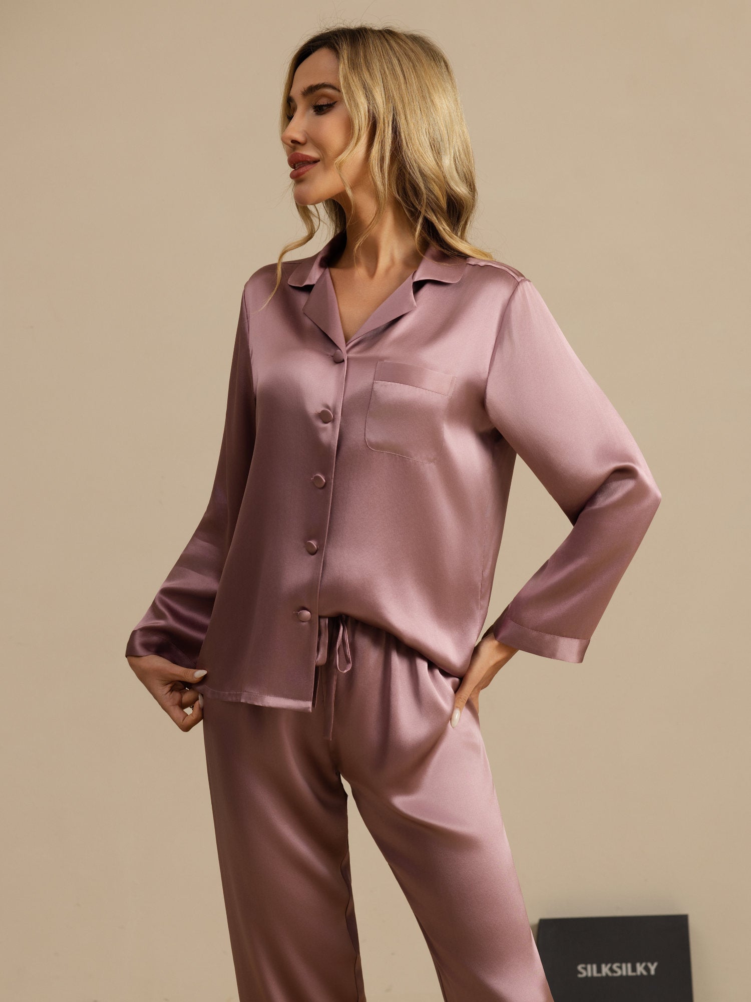 [Pale Mauve] SilkSilky-UK Long Sleeve Notch Collar Women's Pyjamas 004