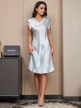 [Light Blue] SilkSilky-UK Cap Sleeve V Neck Nightdress 004