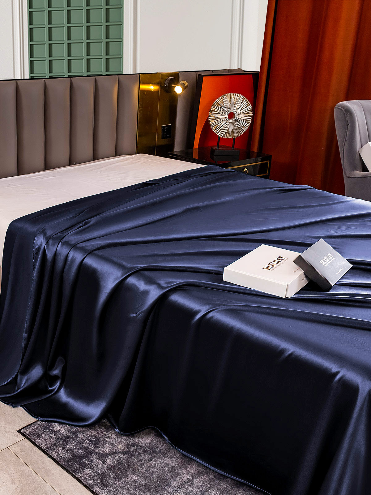 [Dark Blue] SilkSilky-UK 25Momme Pure Silk Sheet 004