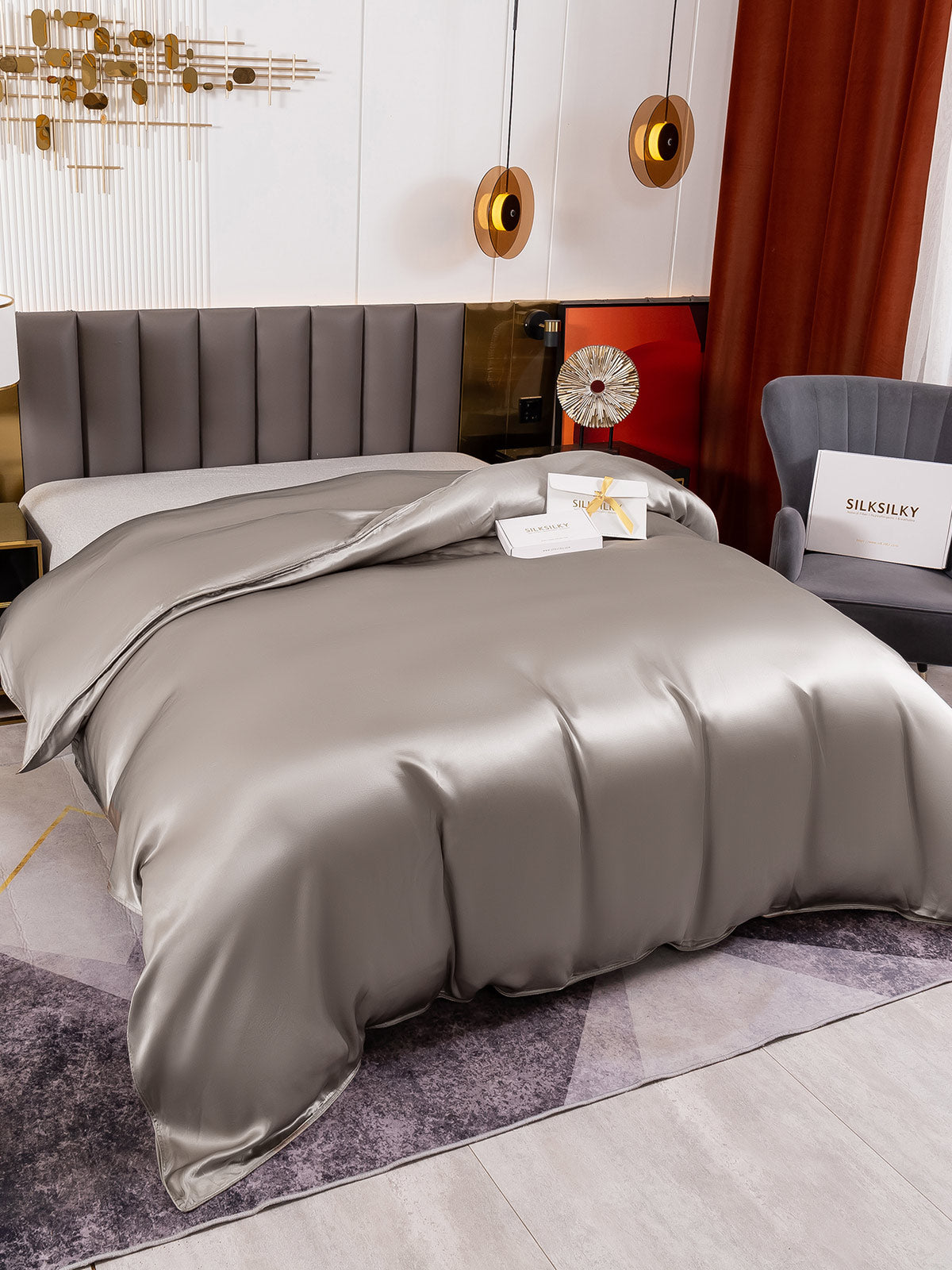 SilkSilky-UK 19Momme Pure Silk Duvet Cover Gray 001