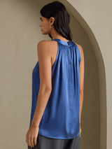 [Real Teal] SilkSilky-UK Sleeveless Halter Women's T-Shirt 002