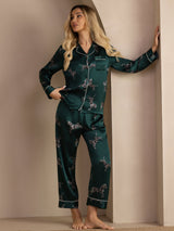 [Emerald Zebra] SilkSilky-UK Long Sleeve Lapel Collar Women's Pyjamas 007