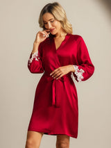 [Wine] SilkSilky-UK 3/4 Sleeve Women's Dressing Gown 003
