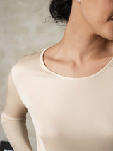 [Tan] SilkSilky-UK Silk Jersey Long Sleeve Round Neck Women's Long Johns 005