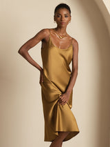 [Brown] SilkSilky-UK Spaghetti Strap U Neck Dress 006