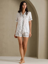 [White Leopard] SilkSilky-UK Short Sleeve Notch Collar Women's Pyjamas 006