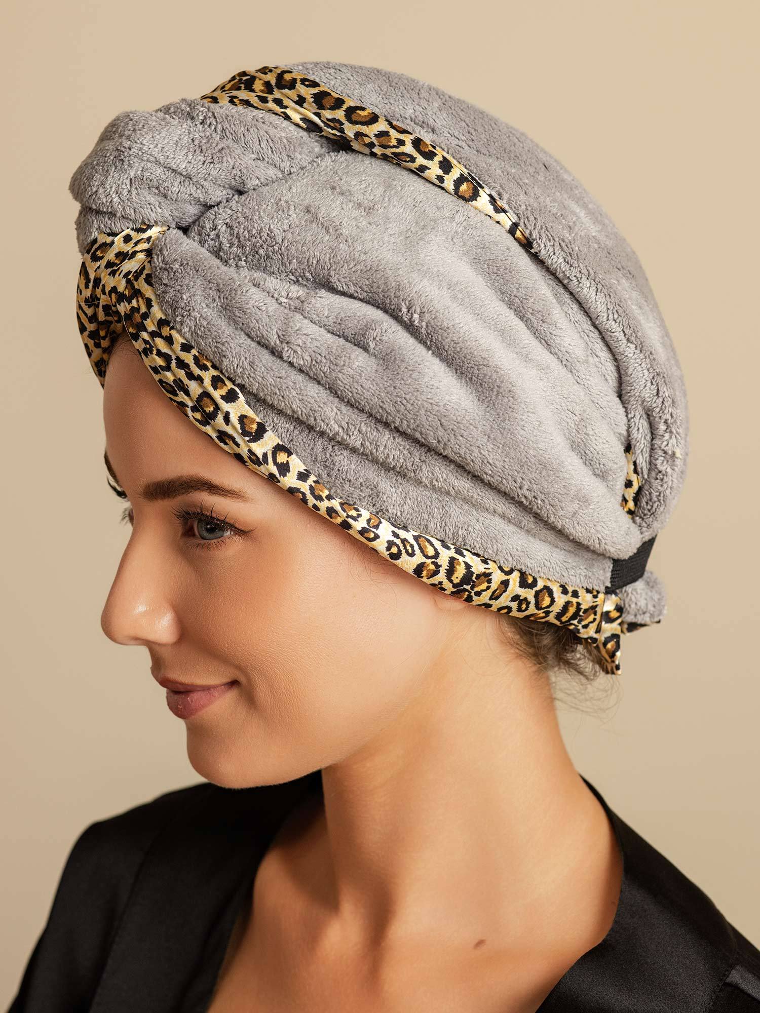 [Leopard] SilkSilky-UK Pure Silk Wrap Hair Towel Wrap 002,