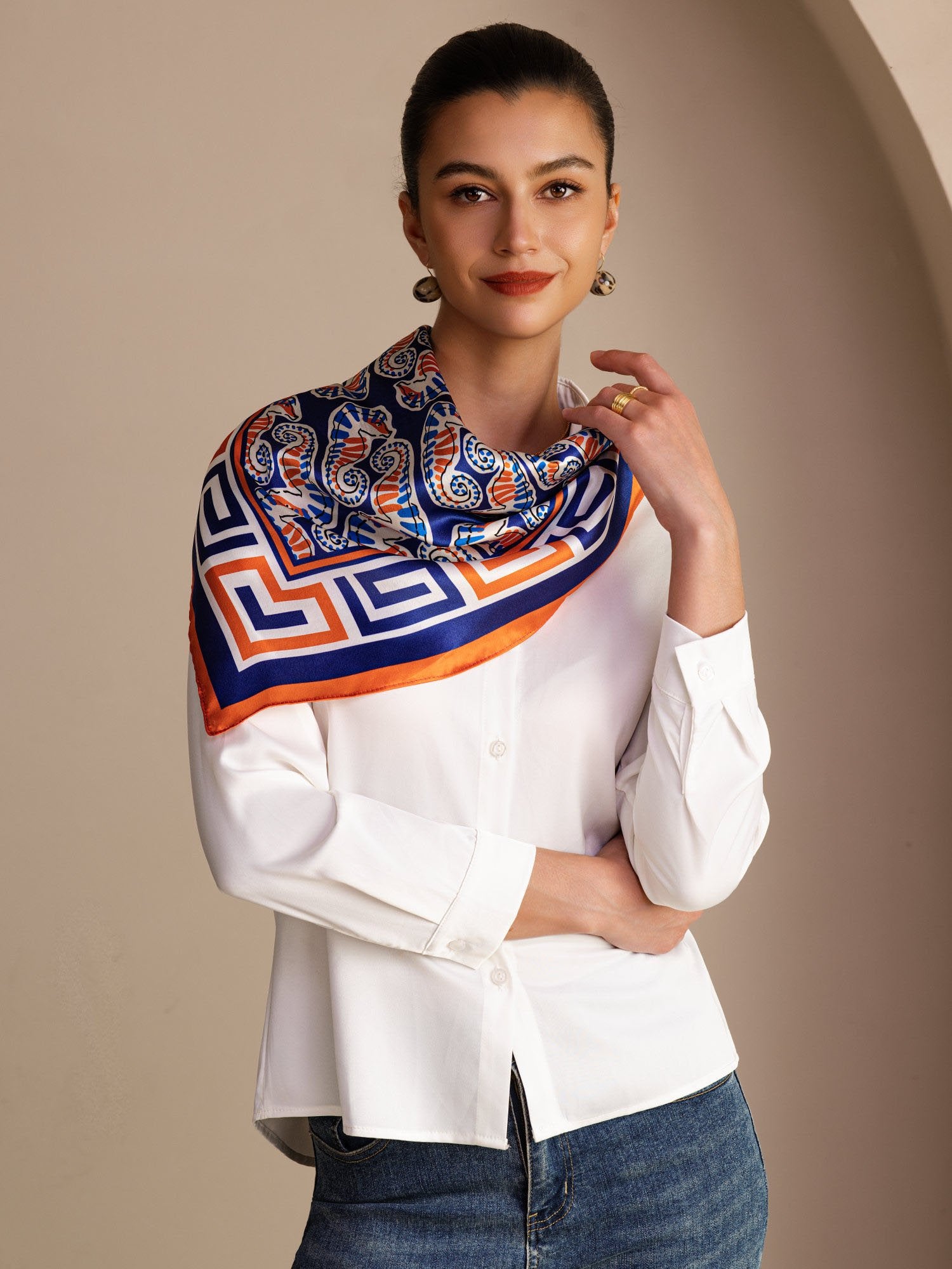 [Navy Seahorse] SilkSilky-UK Scarf 002