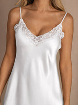 [White] SilkSilky-UK Spaghetti Strap V Neck Nightdress 004
