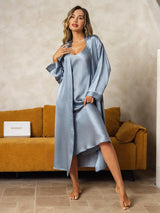 [Grayish Blue] SilkSilky-UK Long Sleeve V Neck Nightdress&Dressing gowns 005