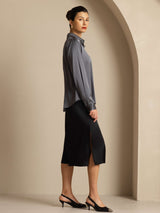 [Dark Gray] SilkSilky-UK Long Sleeve Lapel Collar Women's Shirt 009