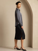 [Dark Gray] SilkSilky-UK Long Sleeve Lapel Collar Women's Shirt 009