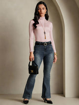 [Coral Pink] SilkSilky-UK Silk Jersey Long Sleeve Turtle Neck Women's T-Shirt 005