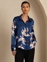[Dark Blue] SilkSilky-UK Long Sleeve Lapel Collar Women's Shirt 001