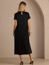 [Black] SilkSilky-UK Short Sleeve Round Neck Dress 002