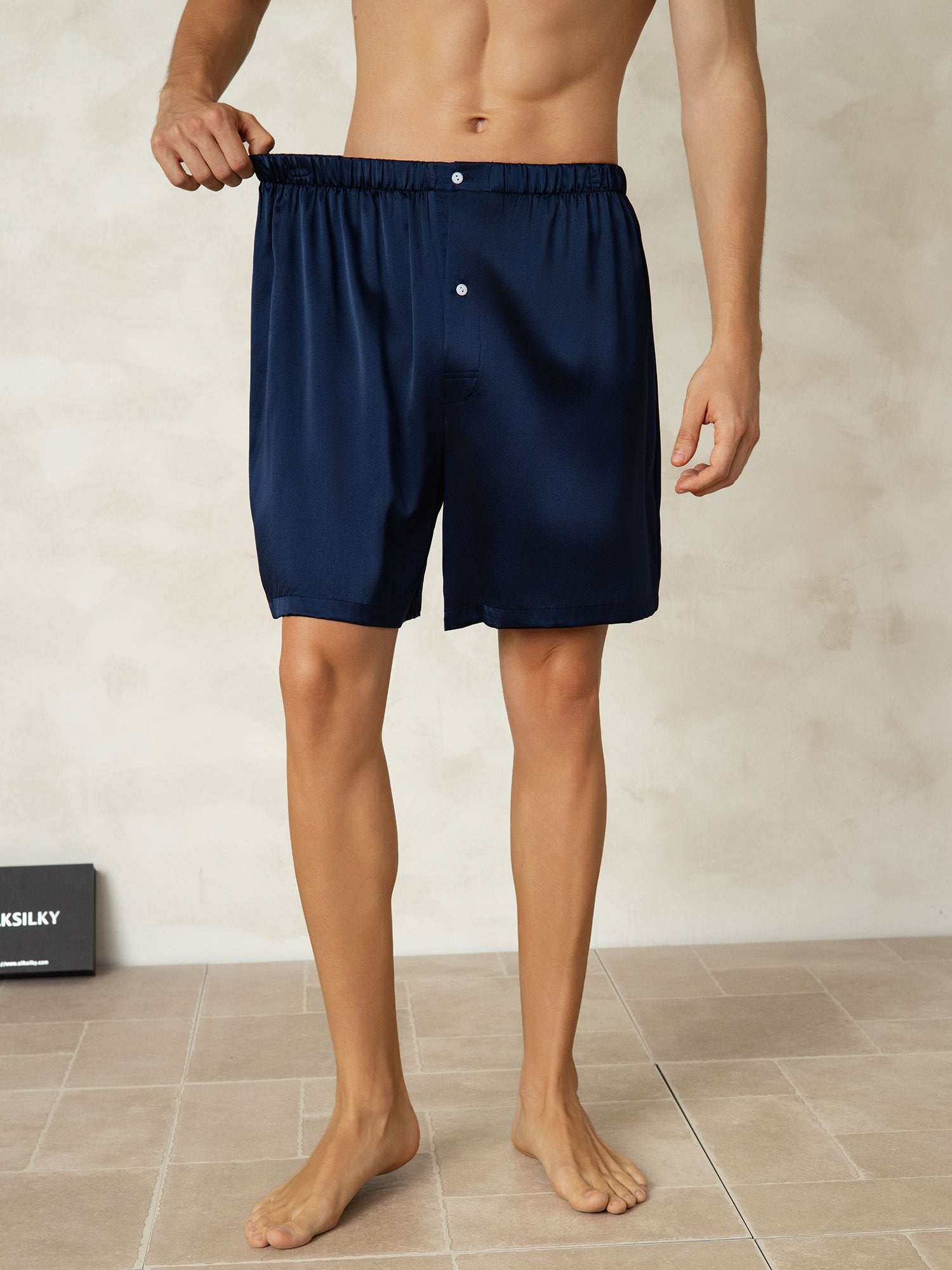 [DarkBlue] SilkSilky-UK Pure Silk Mens Sleep Bottoms 005