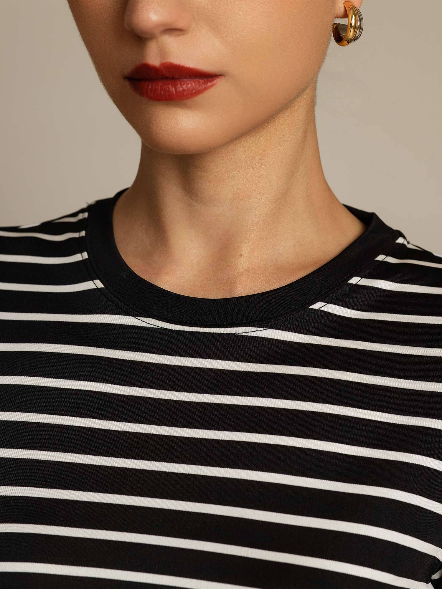 [BlackStripe] SilkSilky-UK Pure Silk Crew Women's T-Shirt 004