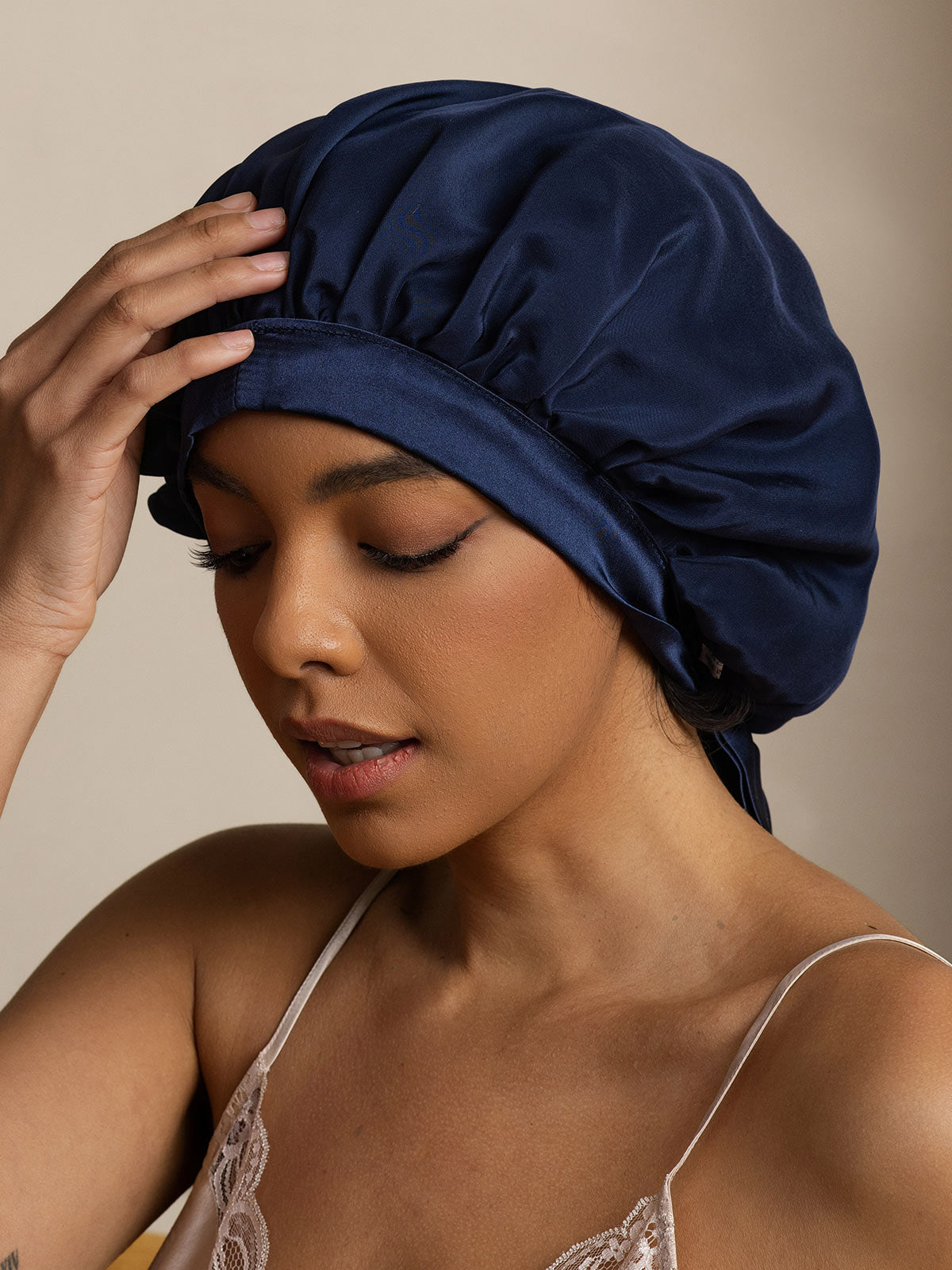 SilkSilky-UK Pure Silk Sleep Cap DarkBlue 002