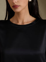 [Black] SilkSilky-UK 3/4 Sleeve Round Neck Dress 003