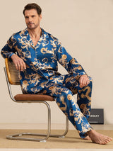[Navy Dragon] SilkSilky-UK Long Sleeve Lapel Collar Men's Pyjamas 008