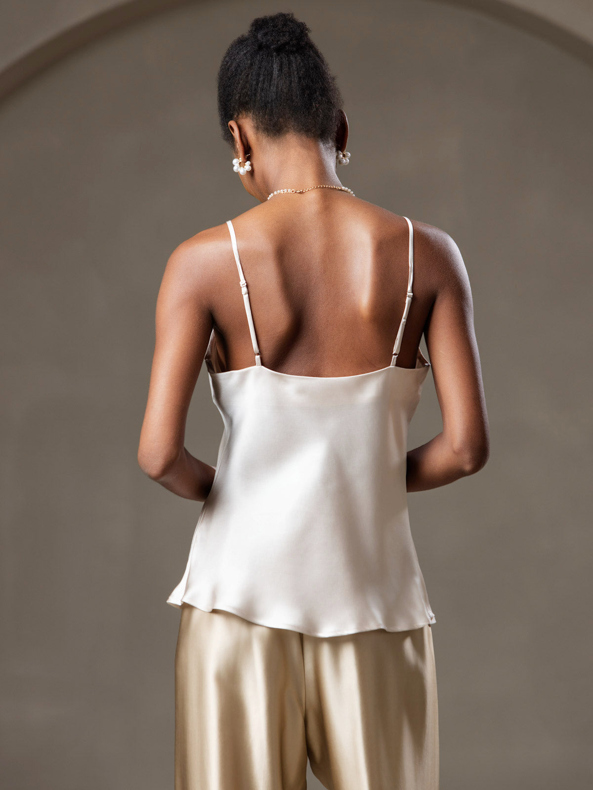 [Beige] SilkSilky-UK Pure Silk V Neck Camisole 002