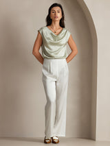 [Light Green] SilkSilky-UK Cap Sleeve Cowl Neck Women's T-Shirt 005