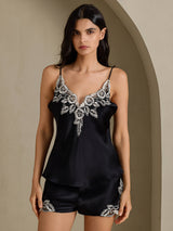 [Black] SilkSilky-UK Spaghetti Strap V Neck Camisole Set 001