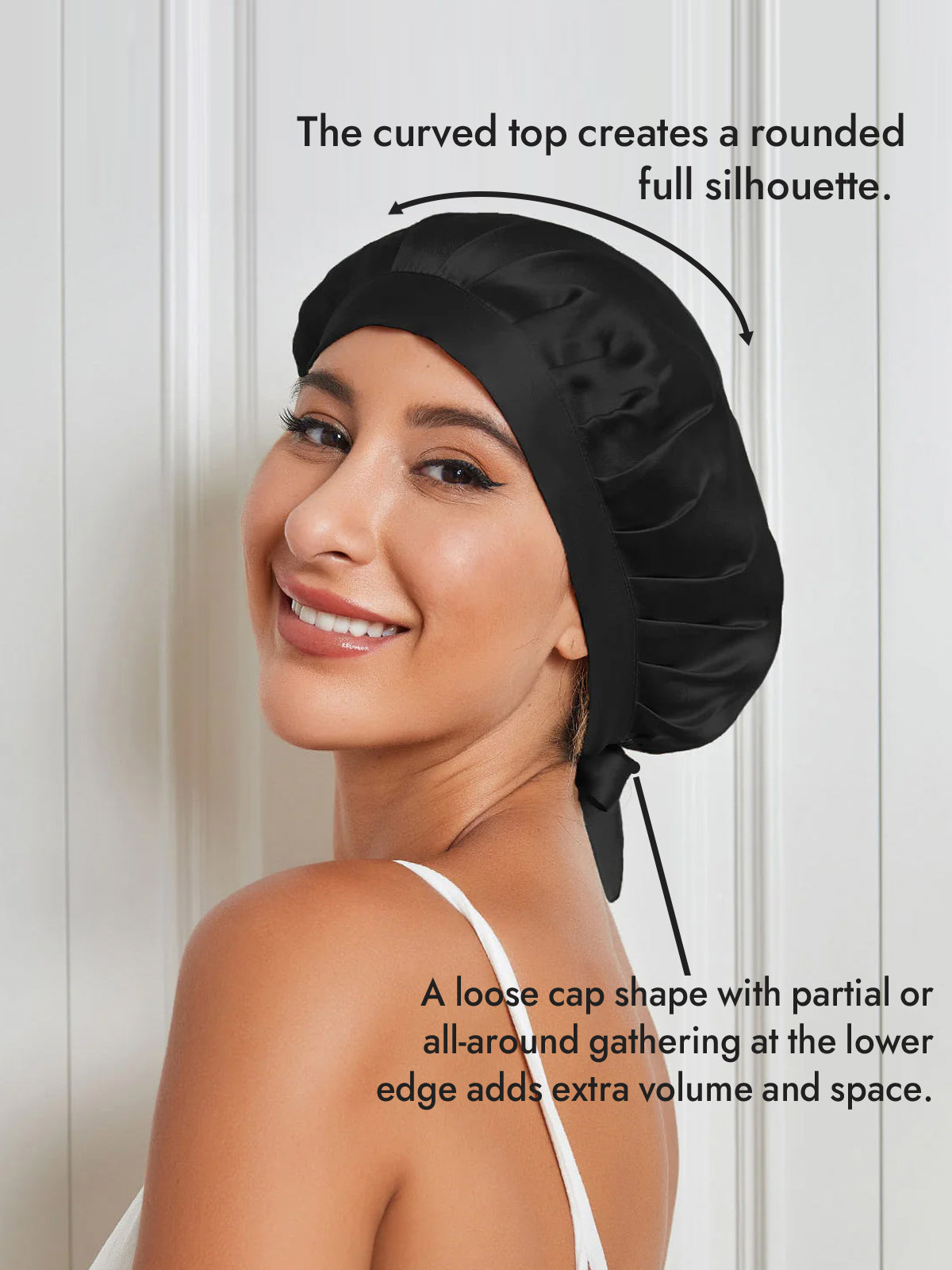 [Black] SilkSilky-UK Pure Silk Sleep Cap 003
