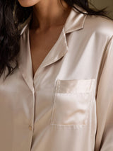 [Beige] SilkSilky-UK Long Sleeve Lapel Collar Nightshirt 004