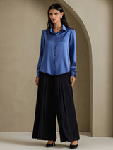 [Real Teal] SilkSilky-UK Long Sleeve Lapel Collar Women's Shirt 005