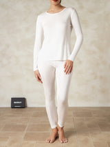 [White] SilkSilky-UK Long Sleeve Round Neck Women's Long Johns 001