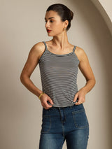 [Black Stripe] SilkSilky-UK Spaghetti Strap Square Neck Camisole 005