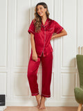 SilkSilky UK Pure Silk Short Sleeve Lapel Women's Pyjamas DarkRed 003