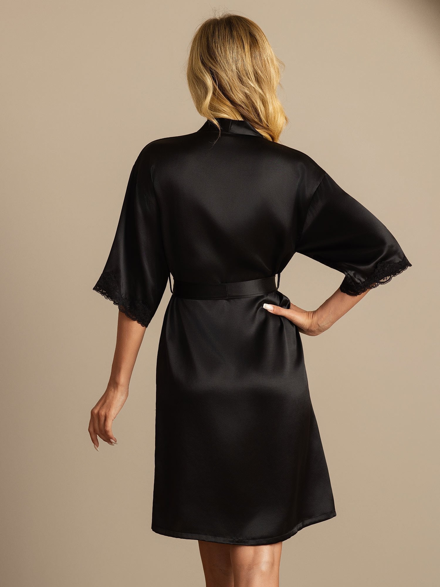 [Black] SilkSilky-UK Half Sleeve Women's Dressing Gown 002