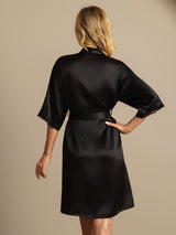 [Black] SilkSilky-UK Half Sleeve Women's Dressing Gown 002
