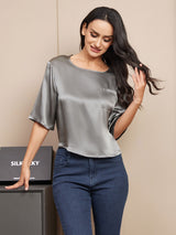 [Dark Gray] SilkSilky-UK Half Sleeve Scoop Neck Women's T-Shirt 003