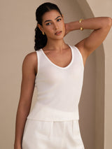 [White] SilkSilky-UK Sleeveless Deep V Neck Camisole 004