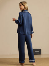 [Dark Blue] SilkSilky-UK Long Sleeve Notch Collar Women's Pyjamas 002